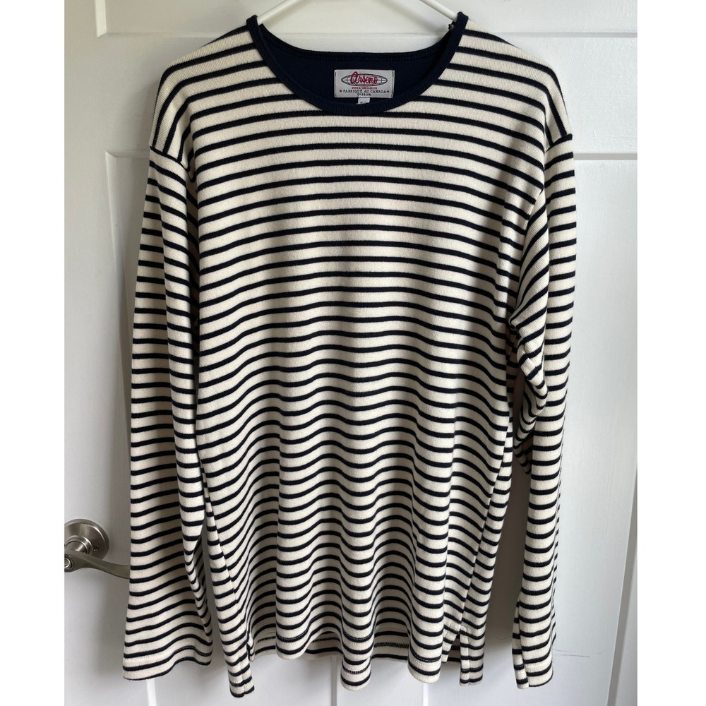 Nautical Breton Striped Crewneck Sweater Size Large Navy French Girl Thick Knit